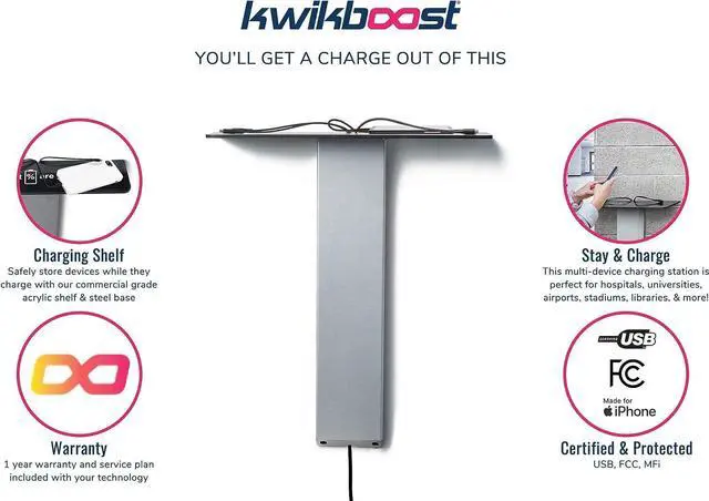 Alt view image 5 of 7 - KwikBoost 4 Device Wall Mounted Charging station - 4 Lighting and 4 USB Type-C - Black Graphic