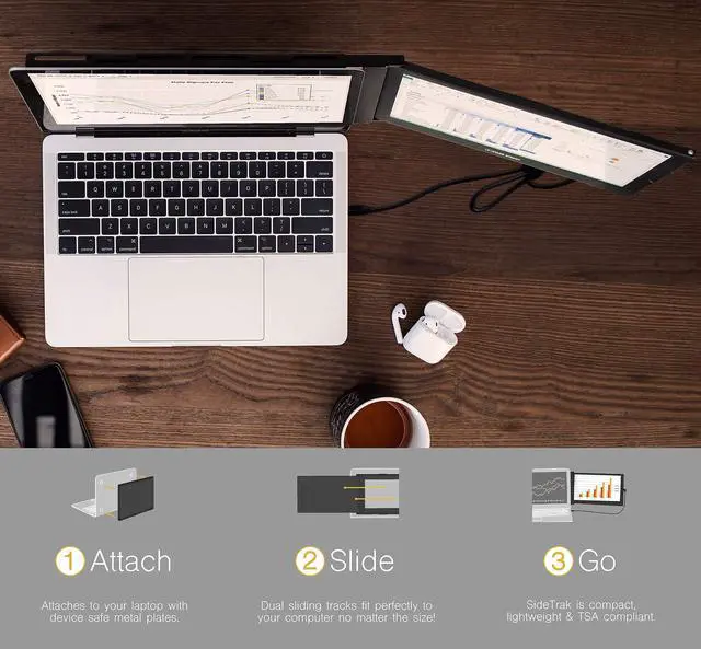 Alt view image 2 of 7 - SideTrak Slide Portable Monitor 12.5" Screen with Carrying Case - Attaches to Your Laptop for Easy Travel - Efficient USB Power - Fits Mac and PC 13"-17" Laptops - Full HD IPS Display (Patent Pending)