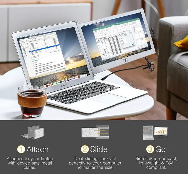 Alt view image 2 of 7 - SideTrak Slide Portable Monitor for Laptop 12.5" FHD 1080P IPS Attachable Second Laptop Screen | Efficient USB Power | Compatible with Mac, PC, Chrome 13"-17" Laptops | Patent Pending