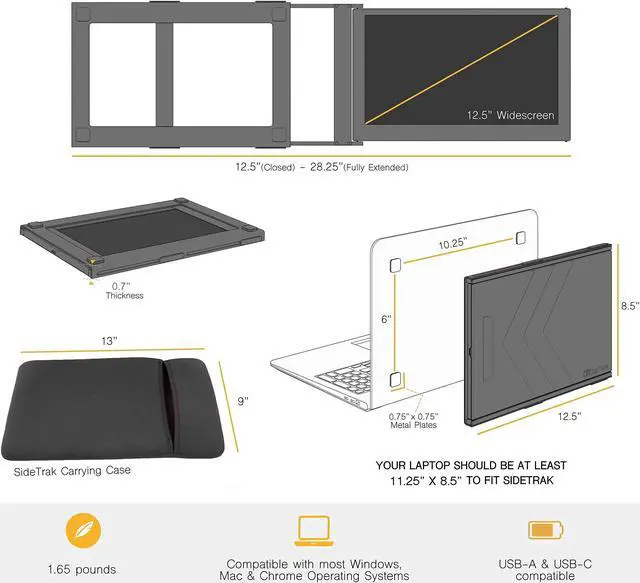 Alt view image 6 of 7 - SideTrak Slide Portable Monitor 12.5" Screen with Carrying Case - Attaches to Your Laptop for Easy Travel - Efficient USB Power - Fits Mac and PC 13"-17" Laptops - Full HD IPS Display (Patent Pending)