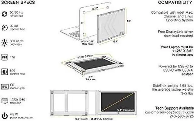 Alt view image 6 of 7 - SideTrak Slide Portable Monitor for Laptop 12.5" FHD 1080P IPS Attachable Second Laptop Screen | Efficient USB Power | Compatible with Mac, PC, Chrome 13"-17" Laptops | Patent Pending