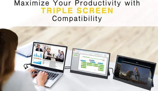 Alt view image 3 of 7 - SideTrak Solo Pro Triple Monitor for Laptop | 2 Freestanding 15.8" FHD 1080P LED Screens with Kickstand | Compatible with Mac, PC, & Chrome | USB-C or HDMI | Speakers & HDR Mode