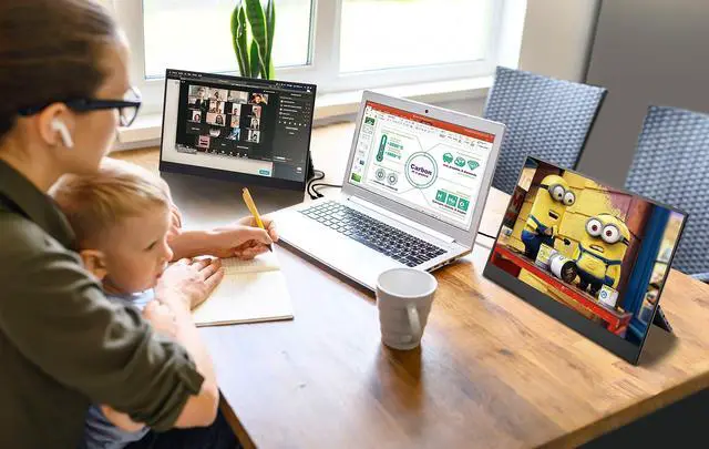 Alt view image 4 of 7 - SideTrak Solo Pro Triple Monitor for Laptop | 2 Freestanding 15.8" FHD 1080P LED Screens with Kickstand | Compatible with Mac, PC, & Chrome | USB-C or HDMI | Speakers & HDR Mode