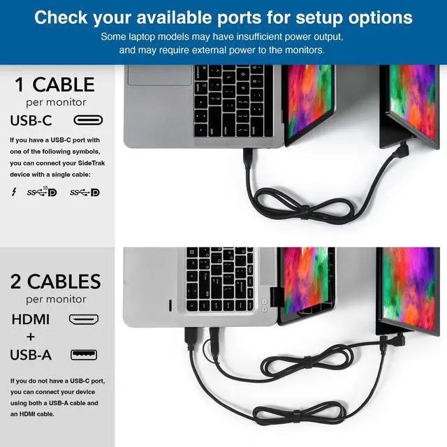 Alt view image 3 of 7 - SideTrak Solo Pro Triple Touchscreen Portable Monitor for Laptop | 2 Freestanding 15.6" FHD 1080P LED Screens | Compatible with PC & Chrome | USB-C or HDMI | Speakers & HDR Mode