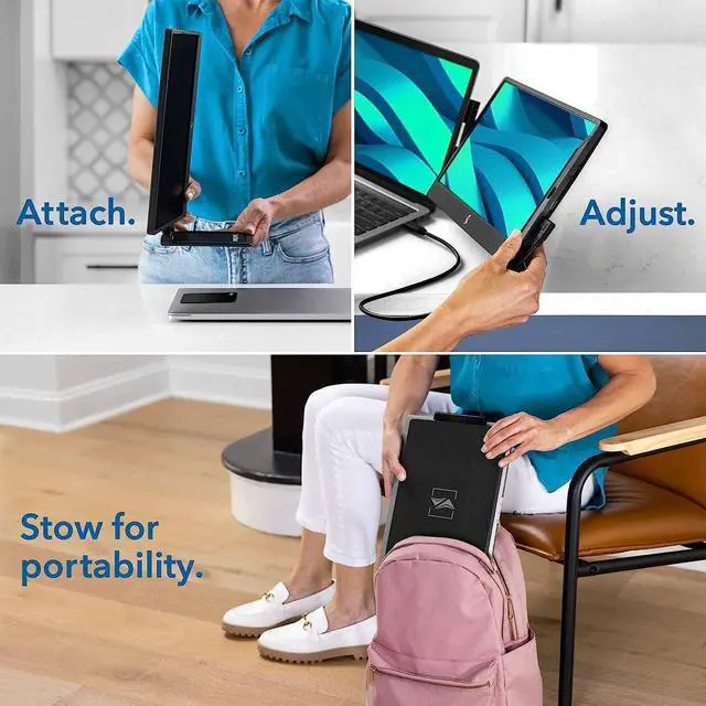 Alt view image 4 of 7 - SideTrak Swivel 14 Attachable Portable Laptop Monitor FHD IPS USB Laptop Dual Screen with Kickstand and Screen Protector| Mac, PC, & Chrome Compatible | USB-C or Mini HDMI Powered (Black)