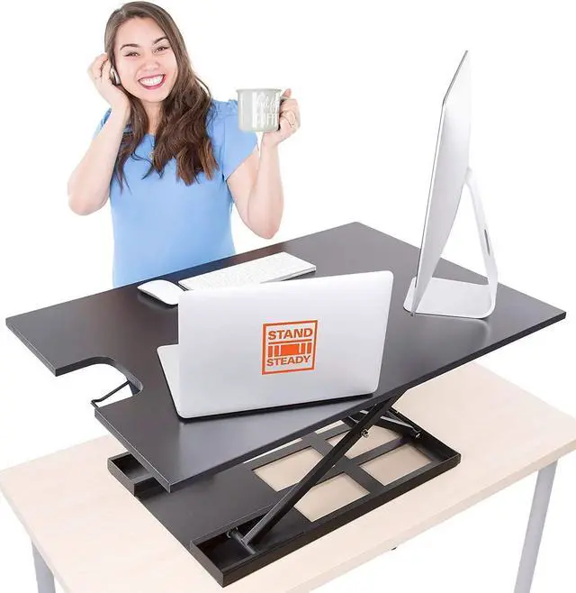 Main image of Stand Steady X-Elite Pro XL, Ergonomic Adjustable Height Standing Desk Converter, Extra Large Sit to Stand Laptop Desk Riser, Easily Fits 2 Computer Monitors (Black, 36 x 16)