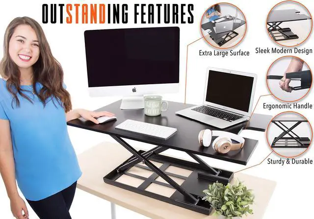 Alt view image 4 of 7 - Stand Steady X-Elite Pro XL, Ergonomic Adjustable Height Standing Desk Converter, Extra Large Sit to Stand Laptop Desk Riser, Easily Fits 2 Computer Monitors (Black, 36 x 16)