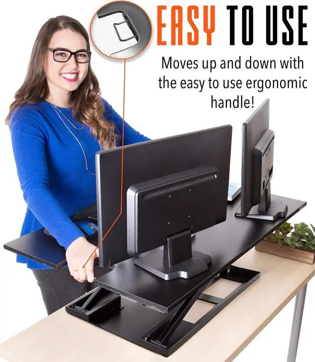 Alt view image 2 of 7 - Stand Steady X-Elite Pro XL, Ergonomic Adjustable Height Standing Desk Converter, Extra Large Sit to Stand Laptop Desk Riser, Easily Fits 2 Computer Monitors (Black, 36 x 16)