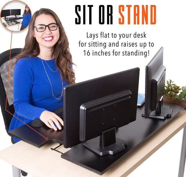 Alt view image 3 of 7 - Stand Steady X-Elite Pro XL, Ergonomic Adjustable Height Standing Desk Converter, Extra Large Sit to Stand Laptop Desk Riser, Easily Fits 2 Computer Monitors (Black, 36 x 16)