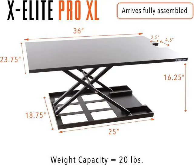 Alt view image 6 of 7 - Stand Steady X-Elite Pro XL, Ergonomic Adjustable Height Standing Desk Converter, Extra Large Sit to Stand Laptop Desk Riser, Easily Fits 2 Computer Monitors (Black, 36 x 16)