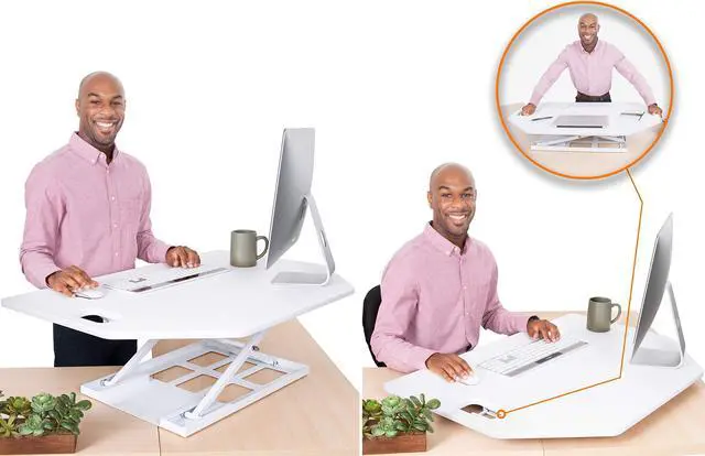 Alt view image 2 of 7 - stand steady x-elite pro corner standing desk | 40 inch corner sit to stand desk converter ideal for cubicles and l shaped desks! easy height-adjustable and fully assembled! (white)