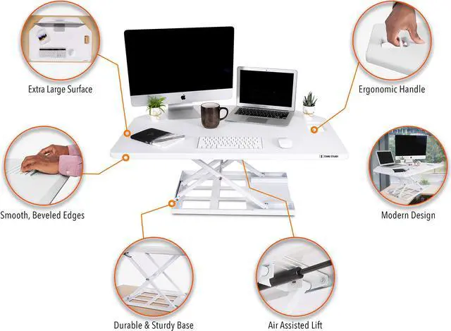 Alt view image 4 of 7 - stand steady x-elite pro corner standing desk | 40 inch corner sit to stand desk converter ideal for cubicles and l shaped desks! easy height-adjustable and fully assembled! (white)