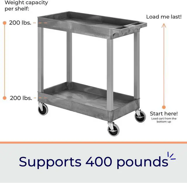 Alt view image 3 of 7 - Stand Steady 18" x 32" Tubstr Two Shelf Tub Utility Cart - Gray