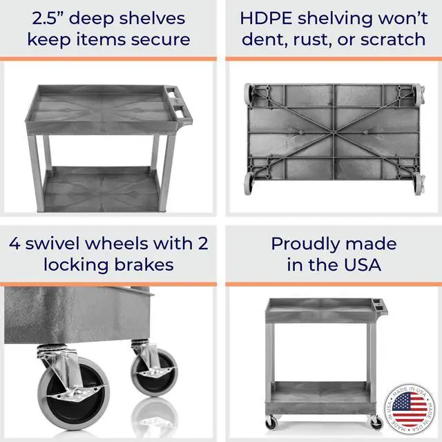 Alt view image 4 of 7 - Stand Steady 18" x 32" Tubstr Two Shelf Tub Utility Cart - Gray