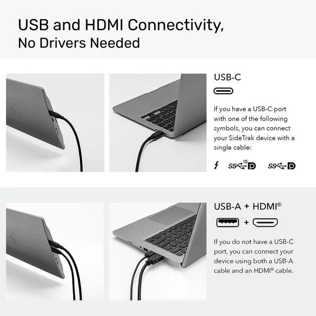 Alt view image 6 of 7 - SideTrak Swivel 14 Attachable Portable Laptop Monitor FHD IPS USB Laptop Dual Screen with Kickstand | Mac, PC, & Chrome Compatible | Fits All Laptop Sizes | USB-C or Mini HDMI Powered (Dark Silver)