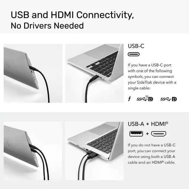 Alt view image 6 of 7 - SideTrak Swivel 14 Attachable Portable Laptop Monitor FHD IPS USB Laptop Dual Screen with Kickstand | Mac, PC, & Chrome Compatible | Fits All Laptop Sizes | USB-C or Mini HDMI Powered (Silver)