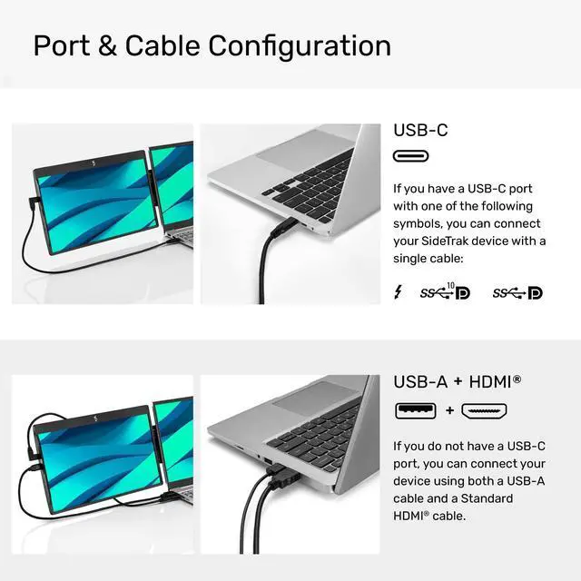 Alt view image 7 of 7 - SideTrak Swivel 14” Attachable Portable Monitor for Laptop FHD IPS USB Laptop Dual Screen with Kickstand | Compatible with Mac, PC, & Chrome | Fits All Laptop Sizes | Powered by USB-C or Mini HDMI
