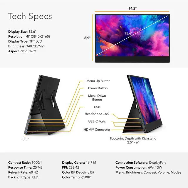Alt view image 7 of 7 - SideTrak Solo 15.6" 4k Touchscreen Portable Monitor for Laptop | Freestanding Ultra HD LED USB Laptop Dual Screen | Compatible with Mac, PC, & Chrome | Powered by USB-C or Mini HDMI