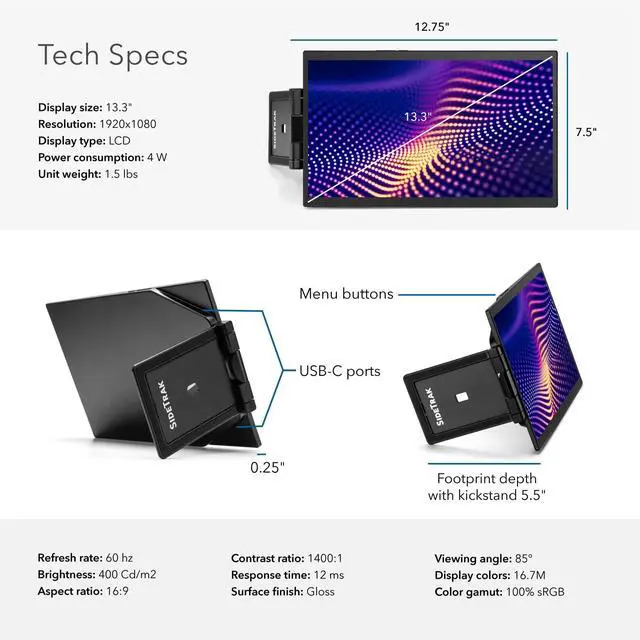 Alt view image 7 of 7 - SideTrak Swivel Pro 13.3'' Portable Monitor for Laptop (13.3'' Triple Monitor)