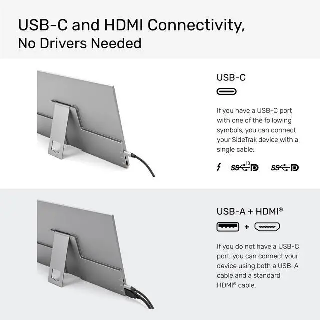 Alt view image 6 of 7 - SideTrak Solo Essential 15.6'' Portable Monitor Extender, FHD LCD Laptop Dual Screen with Kickstand, Compatible with Mac, PC, Chrome, Powered by USB or HDMI port