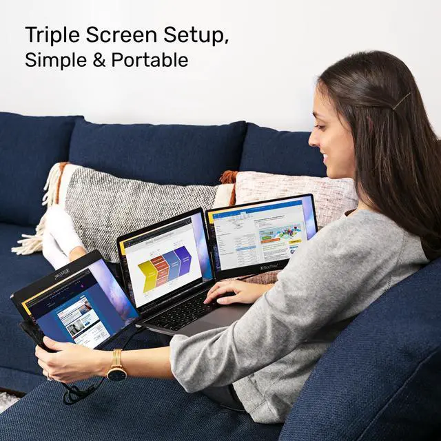 Alt view image 2 of 7 - SideTrak Swivel Triple Portable Monitor for Laptop | Attachable 12.5 FHD IPS Rotating Three Screen Laptop | Compatible with Mac, PC, & Chrome | Powered by USB or Mini HDMI