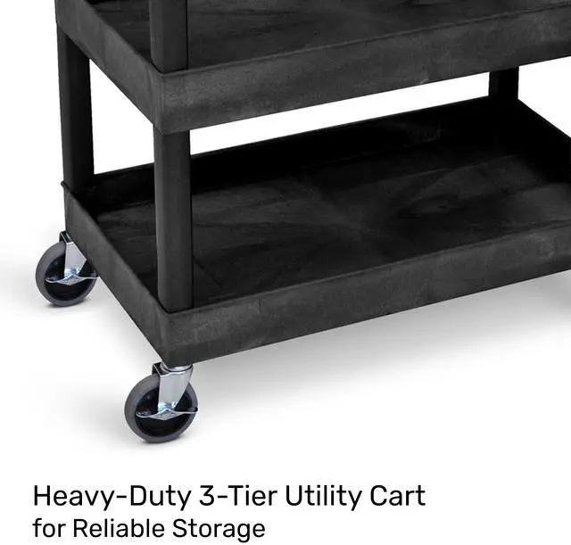 Alt view image 2 of 7 - Stand Steady Tubstr 3 Shelf Utility Cart | Heavy Duty Service Cart Supports Up to 400 lbs | Tub Cart with Deep Shelves | Great for Warehouse, Garage, Cleaning, Office & More (32 x 18 / Black)