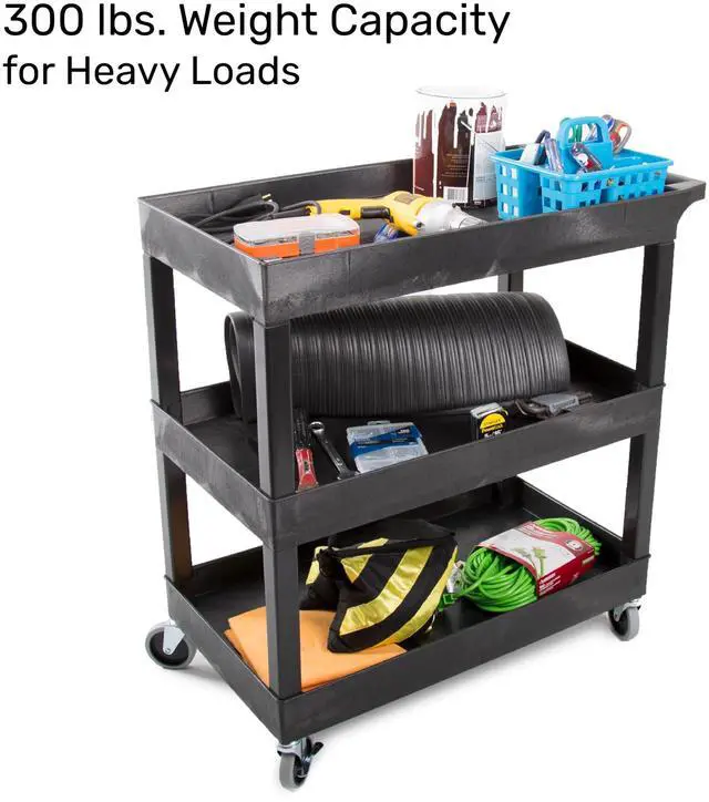 Alt view image 3 of 7 - Stand Steady Tubstr 3 Shelf Utility Cart | Heavy Duty Service Cart Supports Up to 400 lbs | Tub Cart with Deep Shelves | Great for Warehouse, Garage, Cleaning, Office & More (32 x 18 / Black)