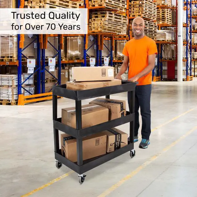 Alt view image 6 of 7 - Stand Steady Tubstr 3 Shelf Utility Cart | Heavy Duty Service Cart Supports Up to 400 lbs | Tub Cart with Deep Shelves | Great for Warehouse, Garage, Cleaning, Office & More (32 x 18 / Black)
