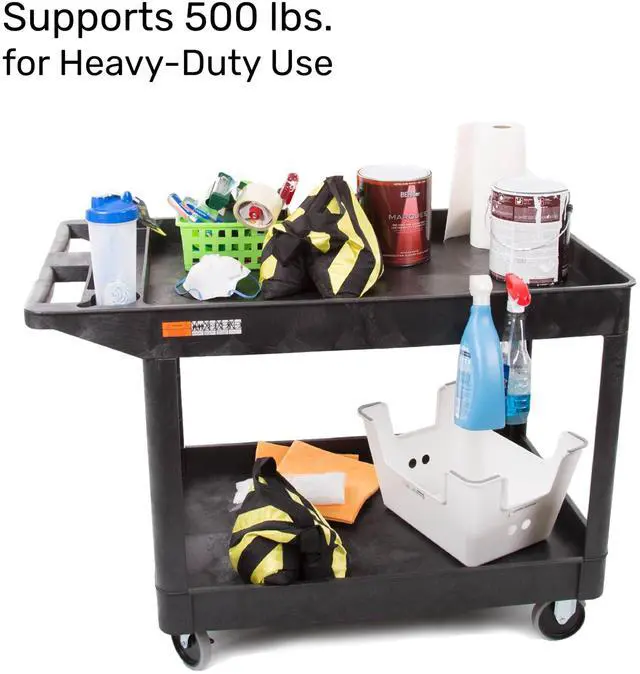 Alt view image 3 of 7 - 2 Pack Original Tubstr Extra Large 2 Shelf Utility Cart - Heavy Duty and Huge | Each Cart Supports up to 500 lbs | Comes with Two Extra Large Tub Carts with Deep Shelves