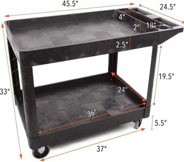 Alt view image 6 of 7 - 2 Pack Original Tubstr Extra Large 2 Shelf Utility Cart - Heavy Duty and Huge | Each Cart Supports up to 500 lbs | Comes with Two Extra Large Tub Carts with Deep Shelves