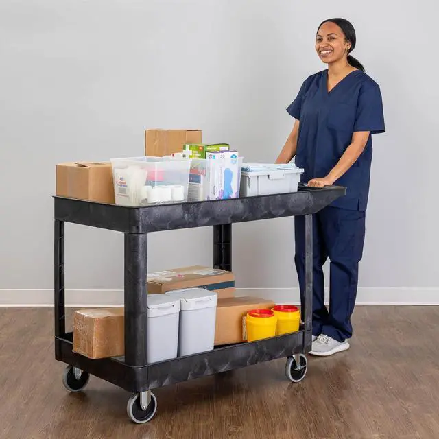 Alt view image 7 of 7 - 2 Pack Original Tubstr Extra Large 2 Shelf Utility Cart - Heavy Duty and Huge | Each Cart Supports up to 500 lbs | Comes with Two Extra Large Tub Carts with Deep Shelves
