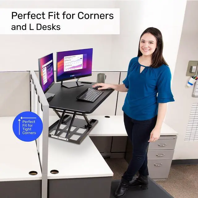 Alt view image 3 of 6 - X-Elite Pro 40" Corner Standing Desk Converter with Pneumatic Lift | Adjustable Sit to Stand Riser, L-Shaped Desks & Cubicles | Fully Assembled Computer Workstation (Matte Black)