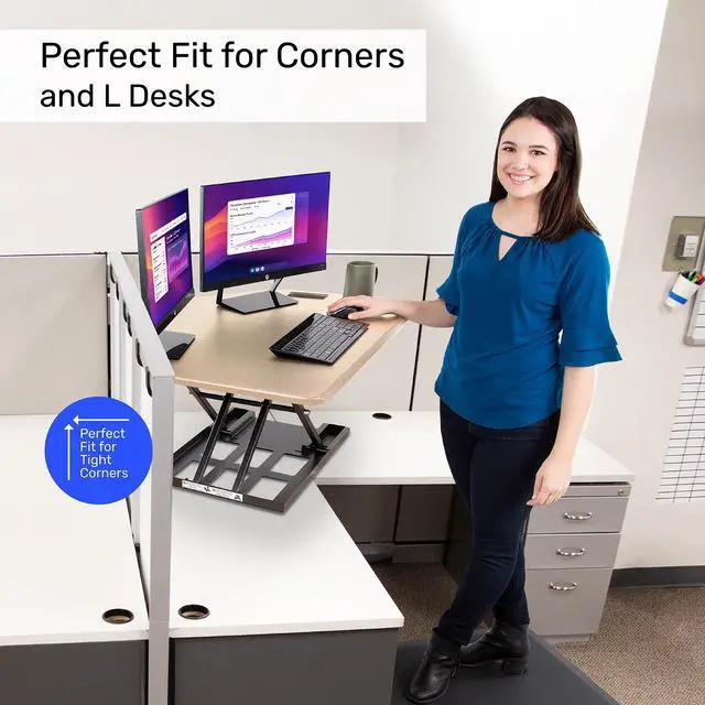 Alt view image 3 of 6 - Stand Steady X-Elite Pro | Premier Corner Standing Desk Converter | Extra Large 40 Inch Sit to Stand Desk | Fully Assembled | Height Adjustable Desk Converter for Cubicles and L-Shaped Desks (Maple)