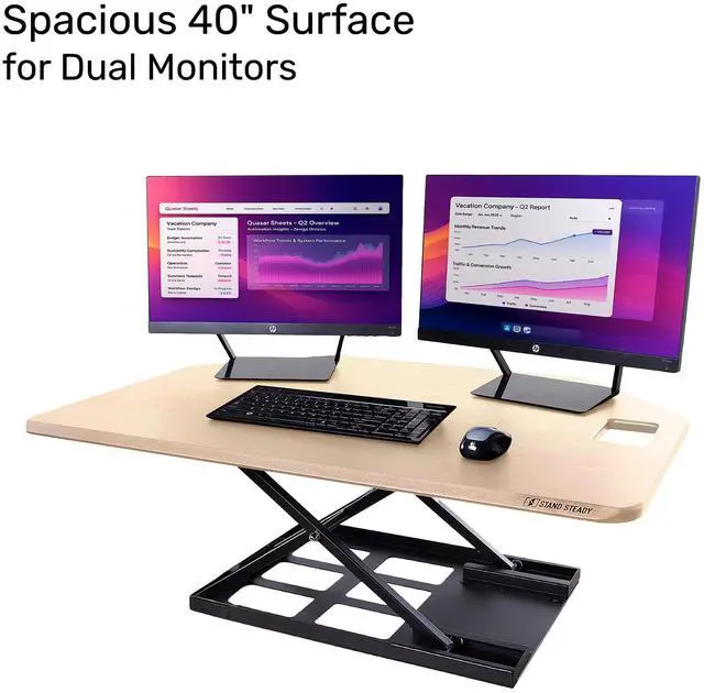 Alt view image 4 of 6 - Stand Steady X-Elite Pro | Premier Corner Standing Desk Converter | Extra Large 40 Inch Sit to Stand Desk | Fully Assembled | Height Adjustable Desk Converter for Cubicles and L-Shaped Desks (Maple)
