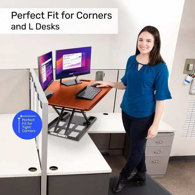 Alt view image 3 of 6 - Stand Steady X-Elite Pro | Premier Corner Standing Desk Converter | Extra Large 40 Inch Sit to Stand Desk | Fully Assembled | Height Adjustable Desk Converter for Cubicles and L-Shaped Desks (Cherry)