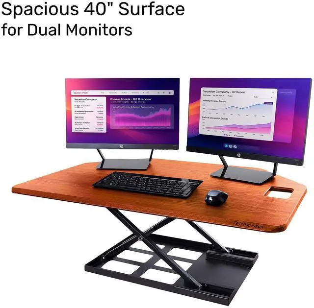 Alt view image 4 of 6 - Stand Steady X-Elite Pro | Premier Corner Standing Desk Converter | Extra Large 40 Inch Sit to Stand Desk | Fully Assembled | Height Adjustable Desk Converter for Cubicles and L-Shaped Desks (Cherry)