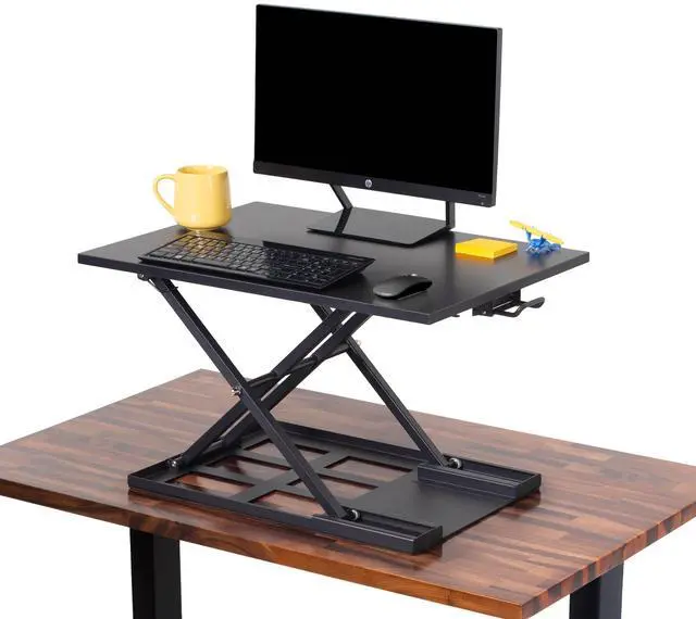 Alt view image 2 of 8 - stand steady standing desk xelite standing desk | xelite pro version, instantly convert any desk into a sit/stand up desk, heightadjustable, fully assembled desk converter black 28 inch