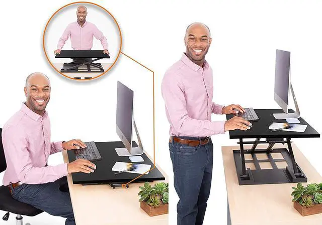 Alt view image 4 of 8 - stand steady standing desk xelite standing desk | xelite pro version, instantly convert any desk into a sit/stand up desk, heightadjustable, fully assembled desk converter black 28 inch