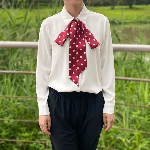 Alt view image 2 of 6 - Women Polka Dots Skinny Scarf, Long Skinny Neck Tie For Scarves bags / Waist Belt NWJ-8 (white and Black polka dot)