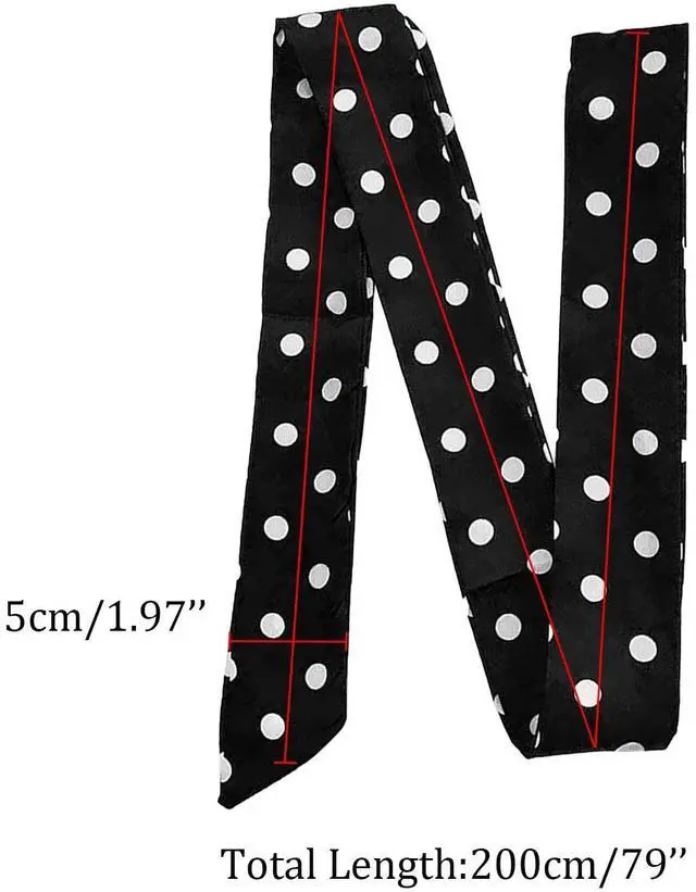 Alt view image 5 of 6 - Women Polka Dots Skinny Scarf, Long Skinny Neck Tie For Scarves bags / Waist Belt NWJ-8 (white and Black polka dot)