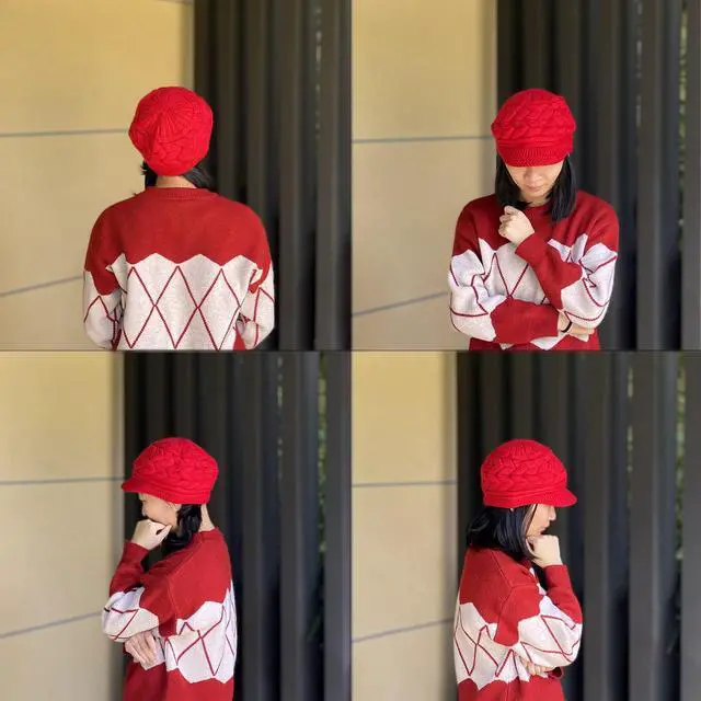Alt view image 3 of 7 - Womens Warm Hat for Winter, Women Beanie with Warm Fleece Lined & Wool Knit & Visor for Snow Cap Newsboy WS-H1  (Burgundy)