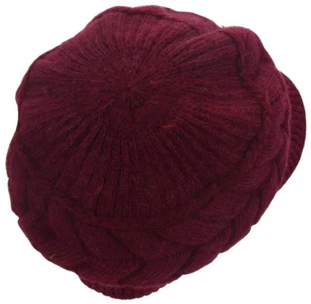 Alt view image 6 of 7 - Womens Warm Hat for Winter, Women Beanie with Warm Fleece Lined & Wool Knit & Visor for Snow Cap Newsboy WS-H1  (Burgundy)