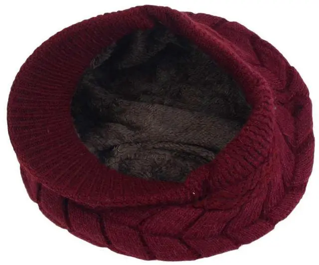 Alt view image 7 of 7 - Womens Warm Hat for Winter, Women Beanie with Warm Fleece Lined & Wool Knit & Visor for Snow Cap Newsboy WS-H1  (Burgundy)