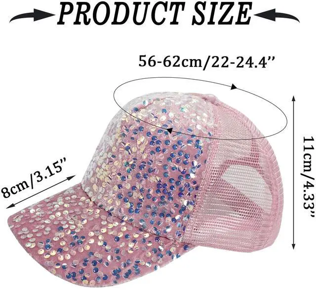 Alt view image 2 of 4 - Bling Baseball Caps with Ponytail Hole, Sequin Ball Hat for Disco/Hip Hop/Punk Rock or Travel H-H-M3 (US, Alpha, One Size, Medium, White)