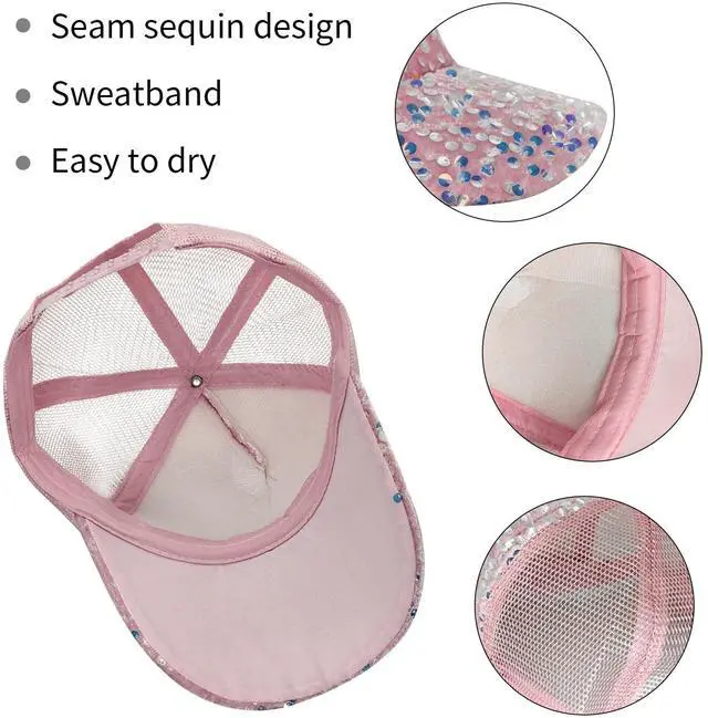 Alt view image 4 of 4 - Bling Baseball Caps with Ponytail Hole, Sequin Ball Hat for Disco/Hip Hop/Punk Rock or Travel H-H-M3 (US, Alpha, One Size, Medium, White)