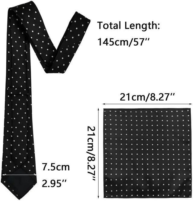Alt view image 2 of 4 - Mens Ties with Handkerchief, Men Classic Formal Business Elegant Ties and Pocket Squarefor Wedding Party M3-T-6S (Black With White Polka Dots)