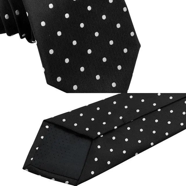 Alt view image 3 of 4 - Mens Ties with Handkerchief, Men Classic Formal Business Elegant Ties and Pocket Squarefor Wedding Party M3-T-6S (Black With White Polka Dots)