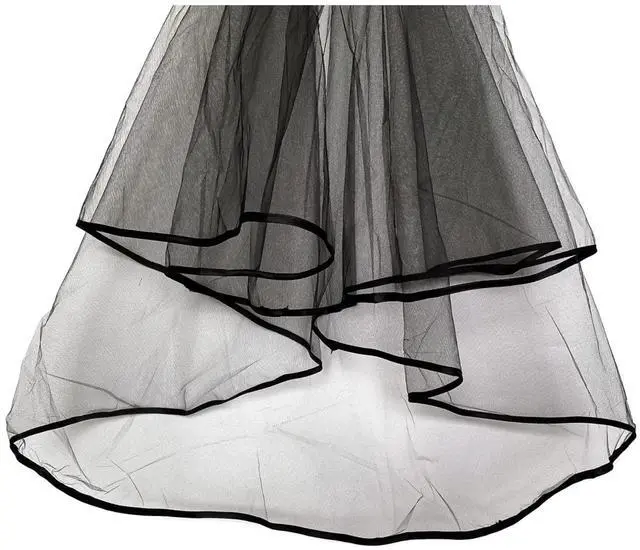 Alt view image 4 of 5 - Wedding Bridal Veils, Women Simple Tulle Cathedral Veils for Bachelorette Party and Wedding Hen Party W-V-1 (Short - Red - 2 Tier 31.4"/ 80cm)