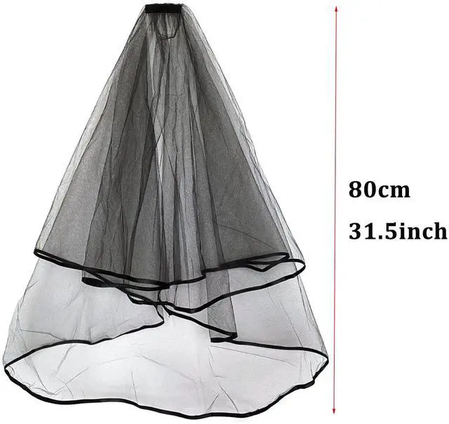 Alt view image 3 of 5 - Wedding Bridal Veils, Women Simple Tulle Cathedral Veils for Bachelorette Party and Wedding Hen Party W-V-1 (Short - Red - 2 Tier 31.4"/ 80cm)