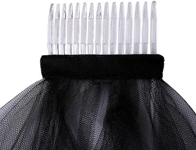 Alt view image 5 of 5 - Wedding Bridal Veils, Women Simple Tulle Cathedral Veils for Bachelorette Party and Wedding Hen Party W-V-1 (Short - Red - 2 Tier 31.4"/ 80cm)